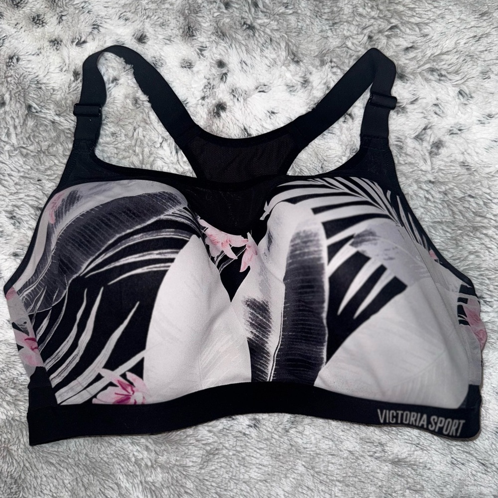 Victoria's Secret Black and White Sports Bra with Pink Accents